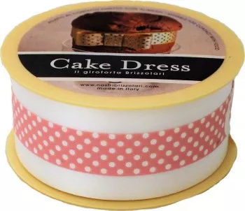 Banda decorativa Cake Dress pentru torturi si prajituri 4.5cm x 20m Mini Dots Roz 