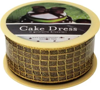 Banda decorativa textila Cake Dress pentru torturi si prajituri 4.5cm x 10m Gold maron 