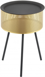 Masuta Living Rotunda cu Spatiu Depozitare si Blat Detasabil 50x35cm Negru/Auriu 