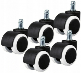 Set 5 roti pentru scaunul de birou otel si plastic diametru 50 mm tija 11 mm alb/negru 
