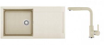 Set Elleci chiuveta granit Easy 480 1000x500x200 mm + Baterie C02 cartus ceramic dus Bianco Antico G62 