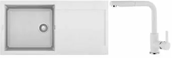 Set Elleci chiuveta granit Easy 480 1000x500x200 mm + Baterie C02 cartus ceramic dus Bianco Titano G68