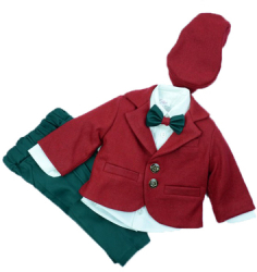 Costum botez 6 piese baieti Colibri 2035-RO1-0-3-luni Rosu 