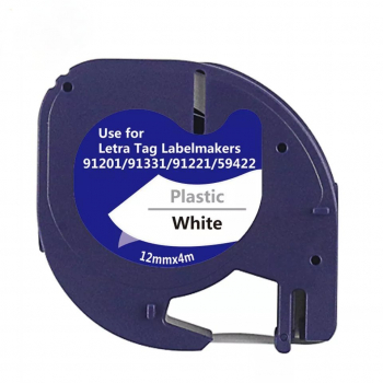 Banda laminata etichete compatibila imprimante Dymo Letratag 12 mm negru / alb 91201 / 91331 / 91221 / 59422