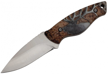 Cutit de vanatoare IdeallStore® Stag Call 20 cm bej husa inclusa 