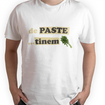 Tricou personalizat barbat DE PASTE TINEM LEGATURA Alb Bumbac Marime M 