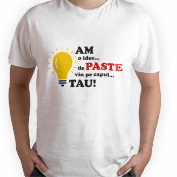 Tricou personalizat barbat DE PASTE VIN PE CAPUL TAU Alb Bumbac Marime L 