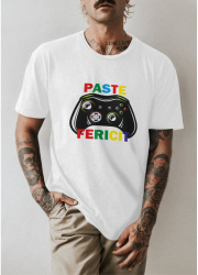 Tricou personalizat barbat PASTE FERICIT GAMING JOYSTICK Alb Marime XL 