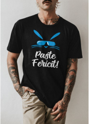 Tricou personalizat barbat PASTE FERICIT IEPURAS CU OCHELARI Negru Marime L 