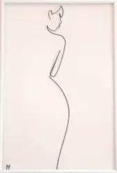 Tablou One Line Nude dupa Quibe sculptura in fir continuu de sarma non-tarnish negru de 1 mm rama neagra 20x30 cm fundal alb 