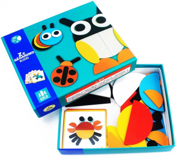 Joc Puzzle Tangram din lemn cu forme geometrice multicolore 30 de piese 