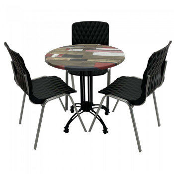 Set mobila de terasa restaurant RAKI Redden Wood masa rotunda 70cm cu blat werzalit si baza retro 3 scaune ROYAL negre 