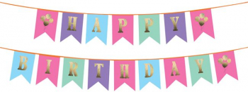 Banner de perete cu litere din carton Happy Birthday 12.5x18 cm 16 piese Multicolor JMB-BBL7877 