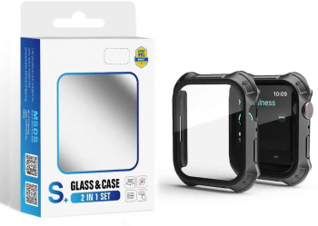Carcasa pentru Apple Watch 4/5/6/SE/SE 2 44 mm Bibilel Silicon si Sticla Negru si Transparent KOF-BBL7803 