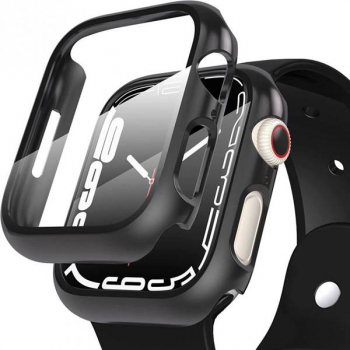 Carcasa pentru Apple Watch 7 45 mm Bibilel Silicon si Sticla Negru si Transparent MON-BBL7496 