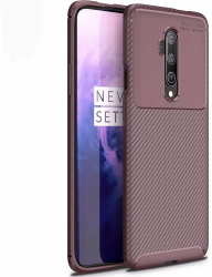 Husa de protectie BIBILEL cu insertii carbon pentru OnePlus 7T Pro protectie spate bumper capac de protectie Maro MOB-BBL7589 