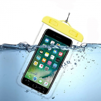 Husa subacvatica cu snur pentru telefoane pana 6.5 inch TPU Galben Transparent KOF-BBL7971 