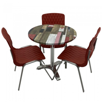 Set mobila de terasa restaurant RAKI Redden Wood masa rotunda 70cm cu blat werzalit si picior aluminiu 3 scaune ROYAL rosii 