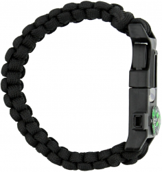 Bratara din paracord survivor 4 in 1 cu busola incorporata fluier kit aprindere foc si mini lama Negru 