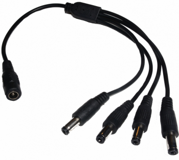 Cablu pentru alimentare DC 2.1mm mama la 4 DC Tata 30 cm Negru 