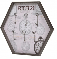 Decoratiune din lemn pentru intrarea in casa cu suport pentru chei Vintage 33 x 2.5 x 29 cm Maro 