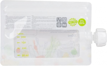 Dispozitiv de hranire cu 5 pungi reutilizabile si lingurita din silicon pentru mancarea copiilor 200ml Multicolor 