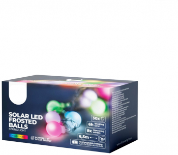 Ghirlanda luminoasa cu 30 de becuri LED Frost 230V pentru exterior si interior cu incarcare solara sau baterii 6.5m Multicolor 