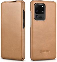 Husa Book Cover compatibila cu Samsung Galaxy S20 Ultra Piele Naturala Design Vintage Folio Maro Camel 