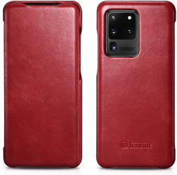 Husa Book Cover compatibila cu Samsung Galaxy S20 Ultra Piele Naturala Design Vintage Folio Rosu 