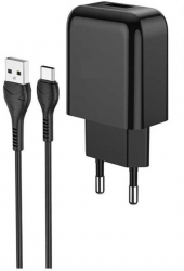 Incarcator retea fast charger 2.1 A cu cablu USB la USB-Type-C Black 