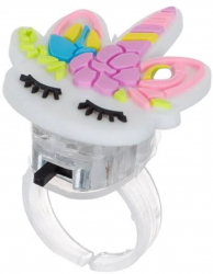 Inel reglabil din plastic cu luminite model Unicorn Pink 