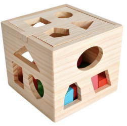 Jucarie educativa in forma de cub din lemn cu forme geometrice 14 x14 x 12 cm Multicolor 