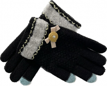 Manusi cu degete pentru touch screen Flower design S-M Negru 