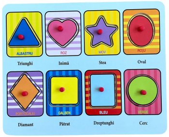 Puzzle din lemn cu forme geometrice cu maner ajutator 8 piese Multicolor 