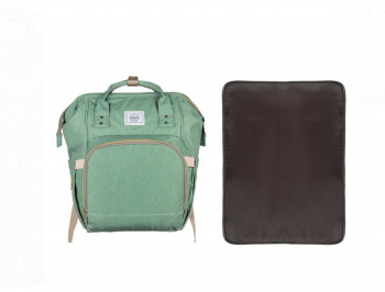 Rucsac multi compartimentat pentru mama si copil dotat cu mini saltea pentru schimbat scutece Verde 