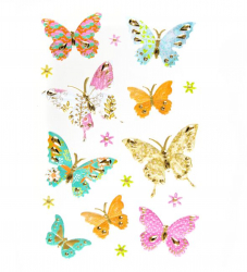 Set cu 8 autocolante format din 8 flori si 9 fluturi 25x 14 cm Multicolor 