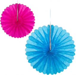 Set cu decoratiuni suspendate din hartie in forma de evantai 2 bucati 1 x 40 cm 1 x 30 cm Blue-pink 