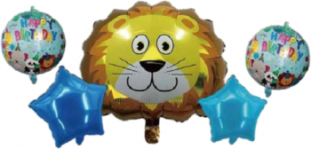 Set format din 5 baloane cu tematica Happy Birthday Lion Multicolor 