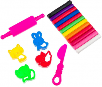 Set pentru jocuri creative format din 18 piese 12 plastiline colorate neon si accesorii pentru modelare Multicolor 