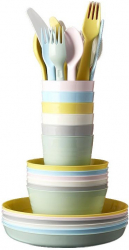 Set vesela din plastic cu 36 de ustensile din plastic BPA free in culori pastel Multicolor 