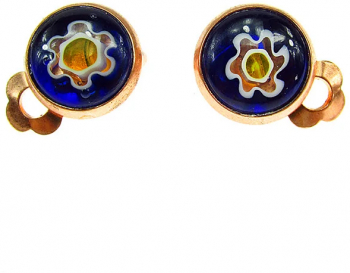 Cercei clips Millefiori albastru 10 MM 