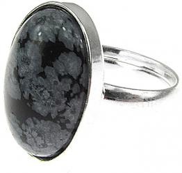 Inel argint reglabil cu obsidian fulg-de-nea 18x13 MM 