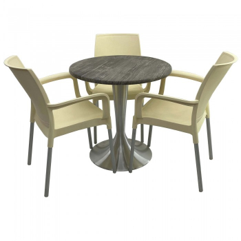 Set bistro de exterior masa rotunda 70cm Raki Olp Pine blat werzalit si baza aluminiu 3 scaune SUNSET crem 