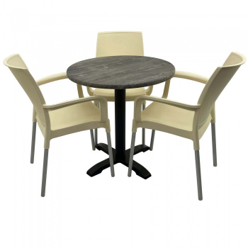 Set bistro de exterior masa rotunda 70cm Raki Olp Pine blat werzalit si baza metalica 3 scaune SUNSET crem 