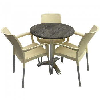 Set bistro de exterior masa rotunda 70cm Raki Olp Pine blat werzalit si picior aluminiu 3 scaune SUNSET crem 