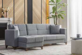 Coltar Volga Casafun extensibil cu lada stofa textil 235 x 125 cm Gri 