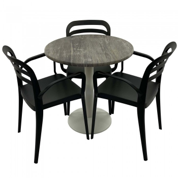 Set mobila de terasa restaurant Raki Olp Pine masa rotunda 70cm cu blat werzalit si baza metalica culoare alba 3 scaune ASPENDOS cu brate n 