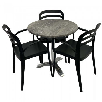 Set mobila de terasa restaurant Raki Olp Pine masa rotunda 70cm cu blat werzalit si picior aluminiu 3 scaune ASPENDOS cu brate negre 