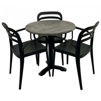 Set mobila de terasa restaurant Raki Olp Pine masa rotunda 70cm cu blat werzalit si picior metalic culoare negru 3 scaune ASPENDOS cu brate 