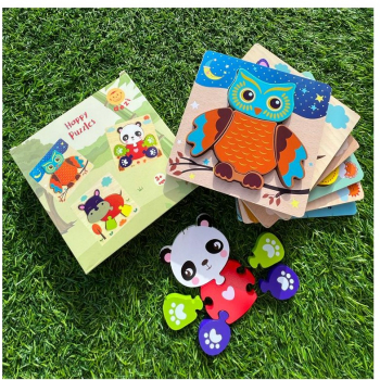 Joc educativ Happy puzzle animale din lemn 3 animale